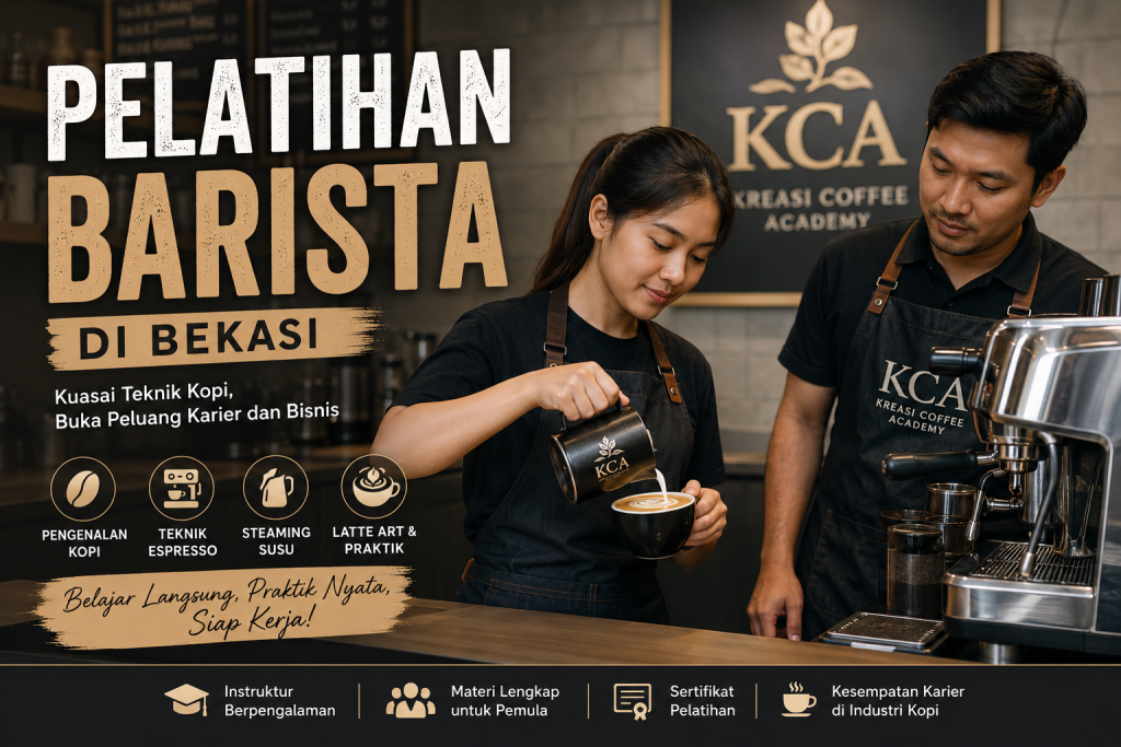 Pelatihan barista di Bekasi bersama Kreasi Coffee Academy untuk mempelajari teknik espresso, steaming susu, dan latte art